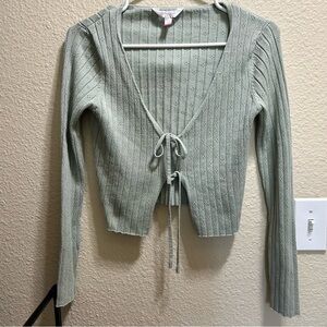 Tie-front green cardigan
